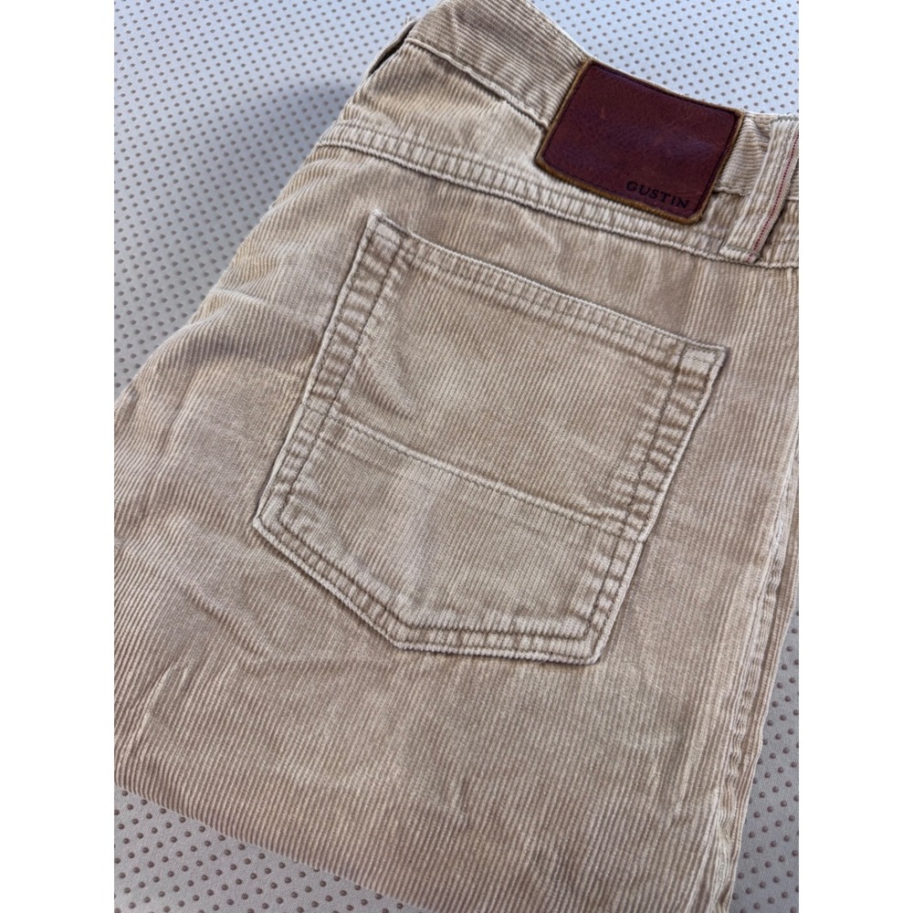 Gustin Men's Straight Leg Button Fly Corduroy Pants Tan Khaki Raw Finish 35x36